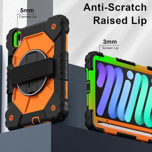 Anti-yellowing tablet cover Rugged Case Compatible with iPad Mini 6th Generation 2021,Heavy Duty Protective Cover with Adjustable Stand, Shoulder Strap & Pencil Holder,Kids-Friendly Tablet Case Stylus in Kuwait