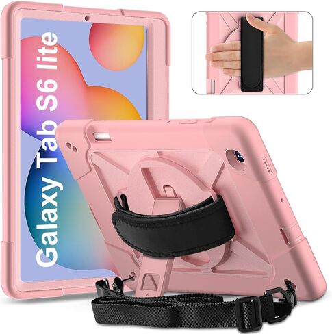 غطاء الكمبيوتر اللوحي المضاد لصفراء الكمبيوتر الكمبيوتر اللوحي حالة الكمبيوتر المتوافق مع Samsung Galaxy Tab S6 Lite 10.4 P613/P619 2022 ، غطاء واقعي للخدمة الثقيلة للغاية مع حامل حزام معصم ، حامل قلم رصاص P. in Kuwait
