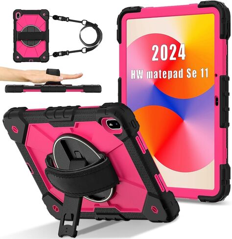 Anti-yellowing tablet cover Case Compatible with Huawei MatePad SE 11 inch Released 2024 Tablet Case, Full Protective Shockproof Case 360 Degree Rotating Multi-Function Grip Bracket+Shoulder Strap Sty in Kuwait