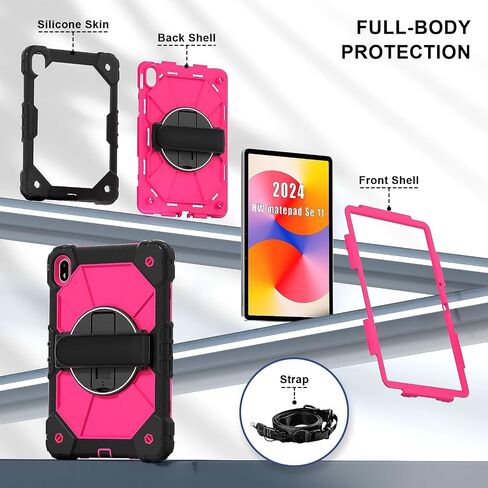 Anti-yellowing tablet cover Case Compatible with Huawei MatePad SE 11 inch Released 2024 Tablet Case, Full Protective Shockproof Case 360 Degree Rotating Multi-Function Grip Bracket+Shoulder Strap Sty in Kuwait