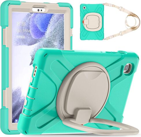 Anti-yellowing tablet cover Case Compatible with Samsung Galaxy Tab A7 Lite 8.7" 2021 T220/T225N/T225C/T227U,Heavy Duty TPU Shockproof Kids Case,360 Degree Rotating Multi-Function Grip Bracket+Shoulde in Kuwait