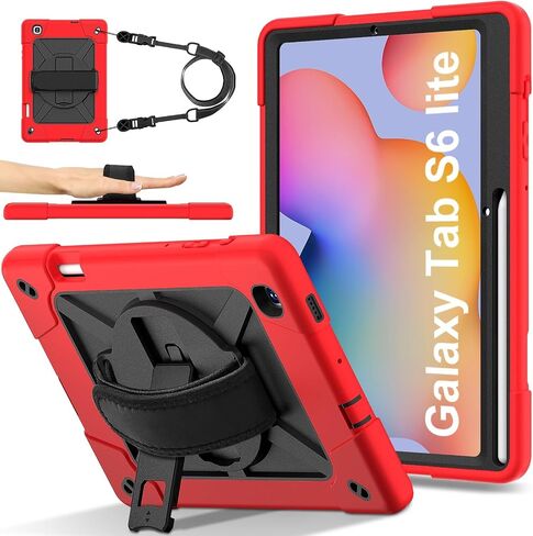 غطاء الكمبيوتر اللوحي المضاد لصفراء الكمبيوتر الكمبيوتر اللوحي حالة الكمبيوتر المتوافق مع Samsung Galaxy Tab S6 Lite 10.4 P613/P619 2022 ، غطاء واقعي للخدمة الثقيلة للغاية مع حامل حزام معصم ، حامل قلم رصاص P. in Kuwait