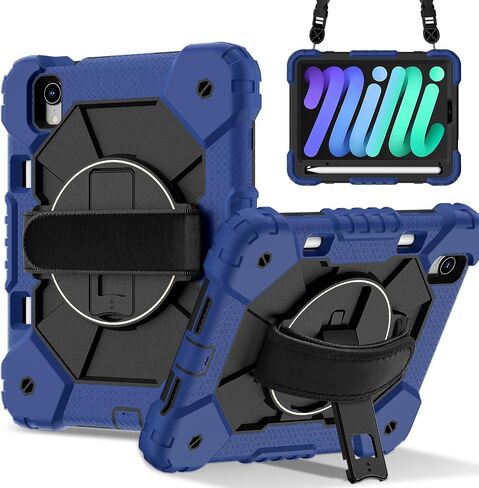 Anti-yellowing tablet cover Rugged Case Compatible with iPad Mini 7th Generation 2024,Heavy Duty Protective Cover with Adjustable Stand, Shoulder Strap & Pencil Holder | Kids-Friendly Stylus pen holde in Kuwait