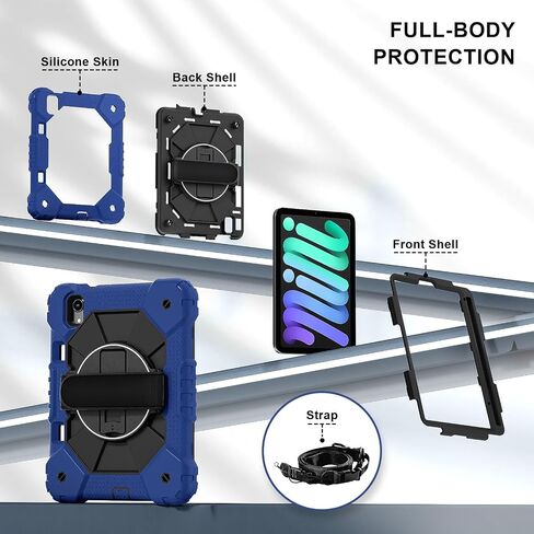 Anti-yellowing tablet cover Rugged Case Compatible with iPad Mini 7th Generation 2024,Heavy Duty Protective Cover with Adjustable Stand, Shoulder Strap & Pencil Holder | Kids-Friendly Stylus pen holde in Kuwait