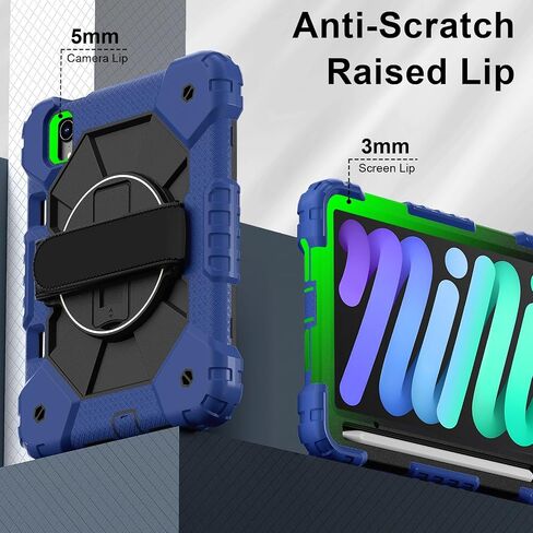 Anti-yellowing tablet cover Rugged Case Compatible with iPad Mini 7th Generation 2024,Heavy Duty Protective Cover with Adjustable Stand, Shoulder Strap & Pencil Holder | Kids-Friendly Stylus pen holde in Kuwait