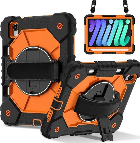 Anti-yellowing tablet cover Rugged Case Compatible with iPad Mini 7th Generation 2024,Heavy Duty Protective Cover with Adjustable Stand, Shoulder Strap & Pencil Holder | Kids-Friendly Stylus pen holde in Kuwait