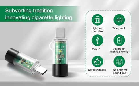 USB-C Electric Lighter.Windproof Waterproof.Phone or Power Bank Powered, mini, Lightweight, Activated by plugging into Power Source, Automatically Turns Off After 10 Seconds(Transparent) in Saudi Arabia
