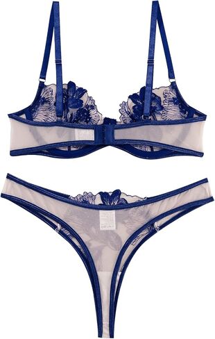 Lilosy Women Sexy Floral EmbroideYellow Mesh Sheer Underwire Push Up Lingerie Set See Through Bra and Panty 2 Piece Flower Black and Yellow Small in Saudi Arabia