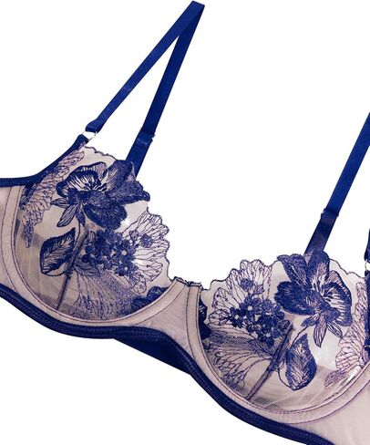 Lilosy Women Sexy Floral EmbroideYellow Mesh Sheer Underwire Push Up Lingerie Set See Through Bra and Panty 2 Piece Flower Black and Yellow Small in Saudi Arabia