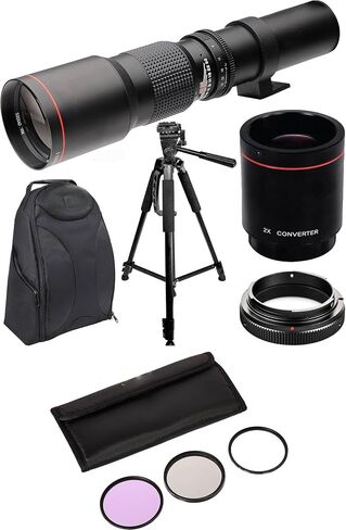 High-Power 500mm/1000mm f/8 Manual Telephoto Lens + 60" Tripod + Filter Kit + Backpack for Canon EOS 80D in Saudi Arabia