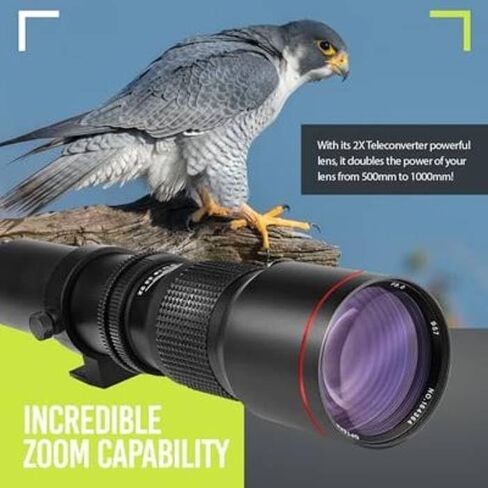 High-Power 500mm/1000mm f/8 Manual Telephoto Lens + 60" Tripod + Filter Kit + Backpack for Canon EOS 80D in Saudi Arabia