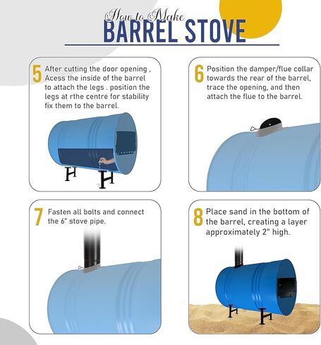 طقم إطفاء Sonret Barrel - مثالي لبرميل معدني سعة 30-55 جالون - مجموعات مواقد برميل معدات التخييم - طقم برميل حريق موقد تخييم من الخشب للتدفئة في حالات الطوارئ والطهي والبقاء على قيد الحياة in Kuwait