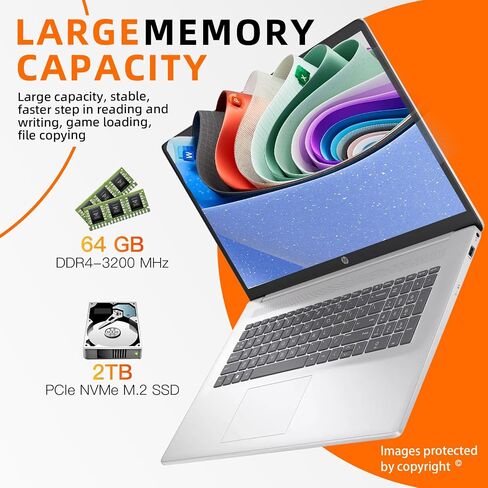 HP 2025 17 inch Laptop Business, 17.3" IPS FHD Display, AMD Ryzen 5 (Beats i7-1165G7), Ms Office Lifetime, Win 11 Pro, AI Copilot, w/Accessory, Numeric Keypad, WiFi 6 (64GB RAM + 2TB SSD) in Saudi Arabia