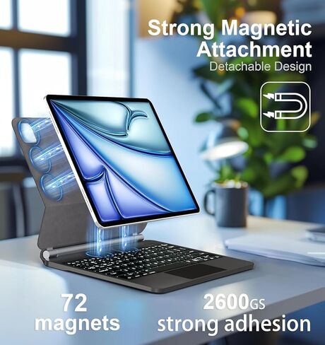 حافظة لوحة مفاتيح KVAGO لجهاز iPad Air 13 2024 وiPad Pro 12.9 (الجيل السادس والخامس والرابع والثالث)، لوحة مفاتيح سحرية لجهاز iPad Pro 12.9، حافظة لوحة مفاتيح مغناطيسية مع لوحة تتبع متعددة اللمس، رمادي in Kuwait