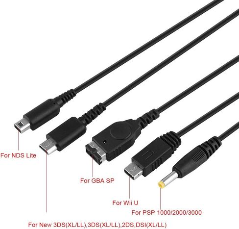 Zerone 5 in 1 Charger USB Cable for NDS LL/XL 3DS Multi-Function Fast Charging Cable Multi-Interface Design [Video Game] in Saudi Arabia
