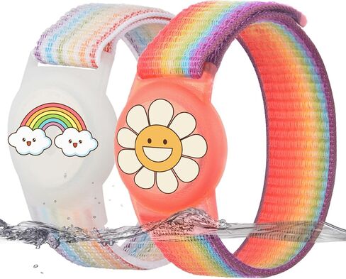 سوار نايلون Airtag للأطفال 2 عبوة معصم مع نمط الكرتون لطيف متوافق مع Apple Air Tag Anti Lost Lost Bands for Child (Rainbow) in Kuwait