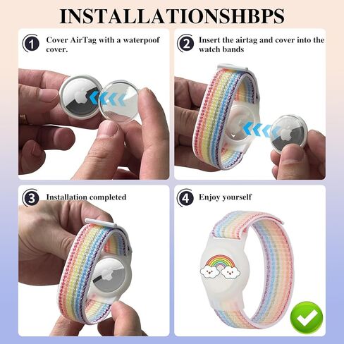 سوار نايلون Airtag للأطفال 2 عبوة معصم مع نمط الكرتون لطيف متوافق مع Apple Air Tag Anti Lost Lost Bands for Child (Rainbow) in Kuwait