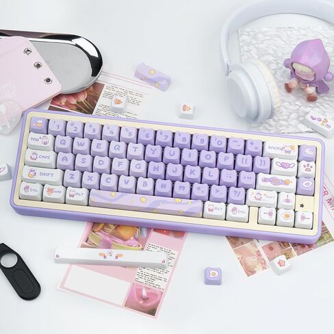 Purple Cat Shaped Keycaps, 140 Keys Cute Mao Profile Keycap Dye-Sublimation, Custom Purple Dreamy Bunny PBT Keycaps for Cherry Gateron MX Swithes Mechanical Gaming Keyboards in Kuwait