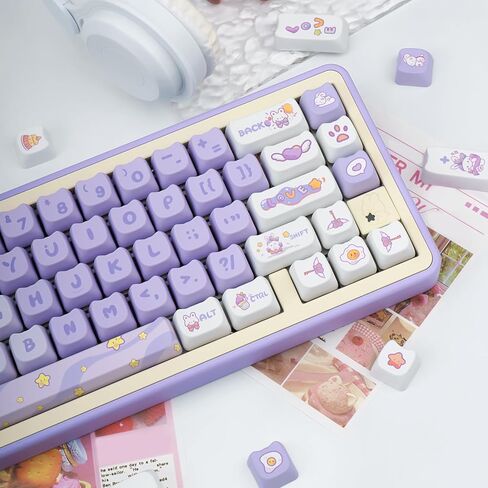 Purple Cat Shaped Keycaps, 140 Keys Cute Mao Profile Keycap Dye-Sublimation, Custom Purple Dreamy Bunny PBT Keycaps for Cherry Gateron MX Swithes Mechanical Gaming Keyboards in Kuwait