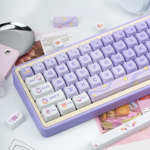 Purple Cat Shaped Keycaps, 140 Keys Cute Mao Profile Keycap Dye-Sublimation, Custom Purple Dreamy Bunny PBT Keycaps for Cherry Gateron MX Swithes Mechanical Gaming Keyboards in Kuwait