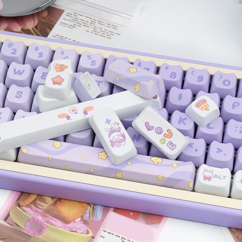 Purple Cat Shaped Keycaps, 140 Keys Cute Mao Profile Keycap Dye-Sublimation, Custom Purple Dreamy Bunny PBT Keycaps for Cherry Gateron MX Swithes Mechanical Gaming Keyboards in Kuwait