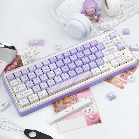 Purple Cat Shaped Keycaps, 140 Keys Cute Mao Profile Keycap Dye-Sublimation, Custom Purple Dreamy Bunny PBT Keycaps for Cherry Gateron MX Swithes Mechanical Gaming Keyboards in Kuwait