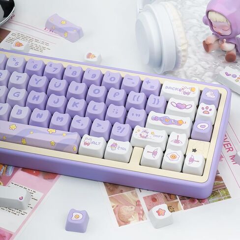 Purple Cat Shaped Keycaps, 140 Keys Cute Mao Profile Keycap Dye-Sublimation, Custom Purple Dreamy Bunny PBT Keycaps for Cherry Gateron MX Swithes Mechanical Gaming Keyboards in Kuwait