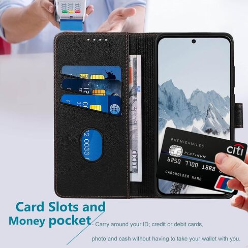 JanCalm for Samsung Galaxy S22 Case Wallet,RFID Blocking Phone Flip Cases,[Card Holder/Cash Slots] [Kickstand] Magnetic Clasp Leather Protective Folio Cover (Black) in Kuwait