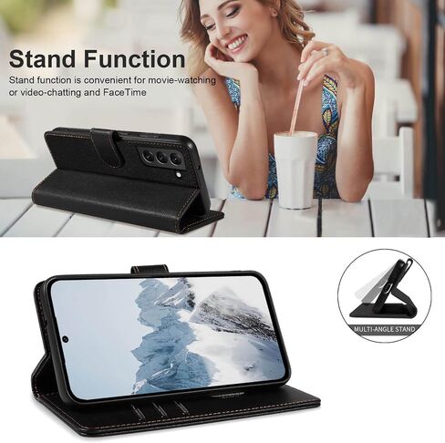 JanCalm for Samsung Galaxy S22 Case Wallet,RFID Blocking Phone Flip Cases,[Card Holder/Cash Slots] [Kickstand] Magnetic Clasp Leather Protective Folio Cover (Black) in Kuwait