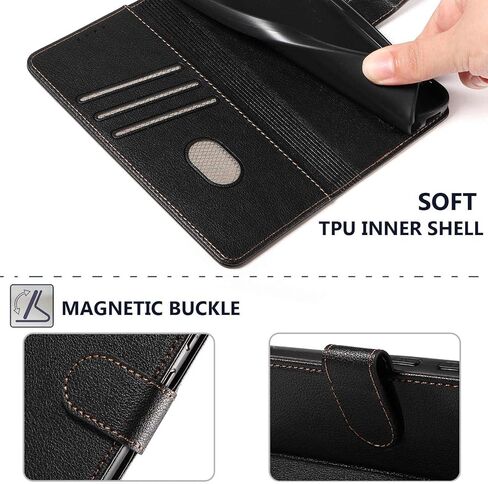 JanCalm for Samsung Galaxy S22 Case Wallet,RFID Blocking Phone Flip Cases,[Card Holder/Cash Slots] [Kickstand] Magnetic Clasp Leather Protective Folio Cover (Black) in Kuwait