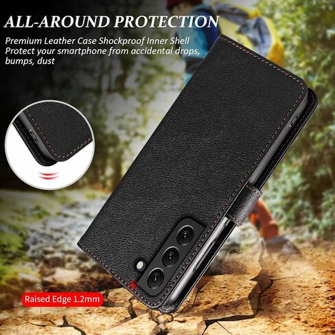 JanCalm for Samsung Galaxy S22 Case Wallet,RFID Blocking Phone Flip Cases,[Card Holder/Cash Slots] [Kickstand] Magnetic Clasp Leather Protective Folio Cover (Black) in Kuwait