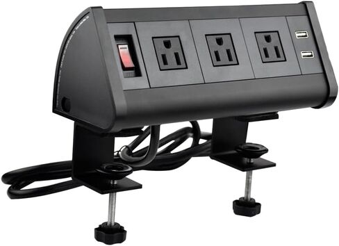 Table Edge Mount Power Strip Desk Clamp Power Sockets with 3 AC Power + 2 USB Charger +1 Switch for for Home Office Hotel (Silver) in Saudi Arabia