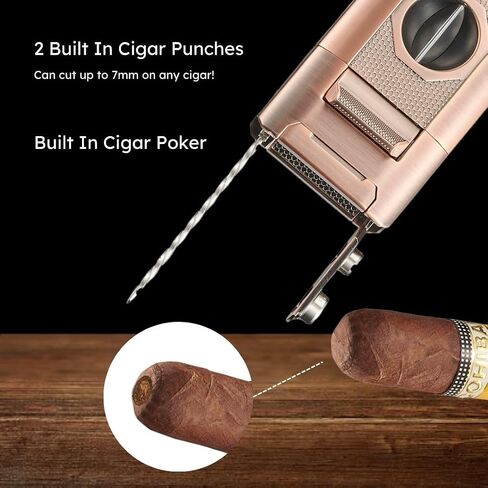 Personalized Visol Joplin Quad Torch Multi-Tool Table Lighter, Built in Guillotine and Wedge Cutters, Butane Refillable Adjustable Flame Lighter (Shipped without Butane) with Free Engraving (Gunmetal) in Kuwait