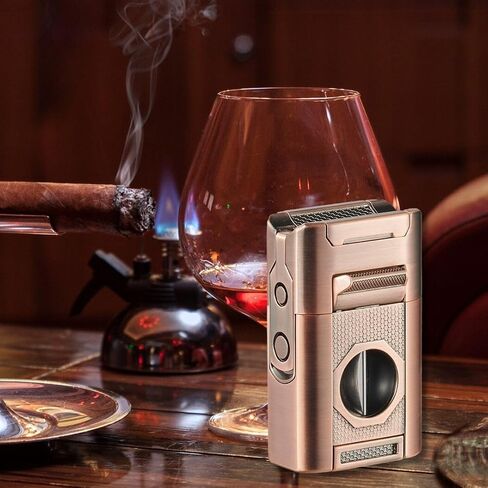 Personalized Visol Joplin Quad Torch Multi-Tool Table Lighter, Built in Guillotine and Wedge Cutters, Butane Refillable Adjustable Flame Lighter (Shipped without Butane) with Free Engraving (Gunmetal) in Kuwait