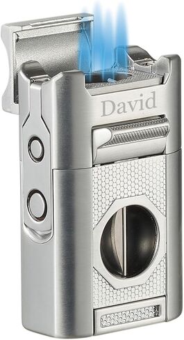 Personalized Visol Joplin Quad Torch Multi-Tool Table Lighter, Built in Guillotine and Wedge Cutters, Butane Refillable Adjustable Flame Lighter (Shipped without Butane) with Free Engraving (Gunmetal) in Kuwait
