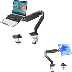 Monitor Arm for 13-32 inch Screens, Monitor Desk Mount, Adjustable Height+MOUNTUP Laptop Stand for Desk, 2-in-1 Monitor Mount with Laptop Tray Holds up to 19.8lbs