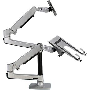 Desktop Full Motion 17-32inch Monitor Holder Mount +10-17inch Laptop Support Mechanical Spring Dual Arm Max.Loading 10kgs Each(Silver 45cm Pole)