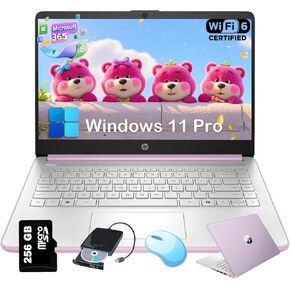 HP 2025 New Everyday Laptop Computer for Student & Business - AI-Powered 1-Y Office 365 • Intel Quad-Core CPU • Ultra-Light • 32G RAM • 384G Storage (128G UFS+256G SD Card) • 14 inch LED • Win 11 Pro