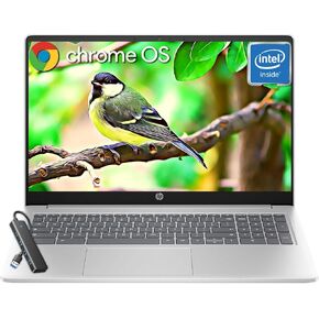 HP Chromebook 15.6" Laptop for Student & Business, 15.6 inch HD Display, 8 GB RAM, 192 GB Storage (64 GB eMMC + 128 GB MicroSD), Intel Quad-Core Pentium N200, Intel UHD Graphics, Anti-glare, Chrome OS