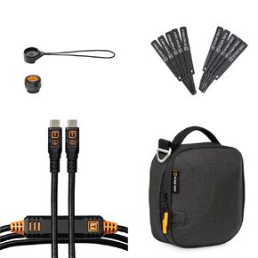 أدوات Tether Starter Tethering Kit ، Optima 10g USB-C-15 '(4.6m) مستقيم إلى BLK غير عاكس ، Tetherguard ، حقيبة TechManager ، وروابط الكابل