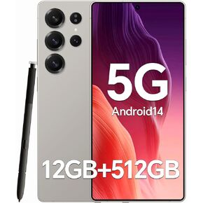 Unlocked Phones P25 Ultra Build-in Pen, Snapdragon 888, 5G Dual SIM Dual Standby, 6.9" Screen Android 14 Mobile Phone, 12GB+512GB Smartphone, 6800mAh Battery, 48MP+108MP Camera Phone, Face ID Grey