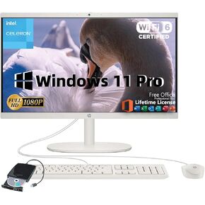 HP 21.5" All-in-One Desktop - w/Office Lifetime & External DVD Drive, 21.5" FHD Display(1920x1080), Intel Celeron J4025, Intel UHD GPU, True Vision Camera, Wi-Fi 6, Win 11 Pro, 16 GB RAM, 512 GB SSD