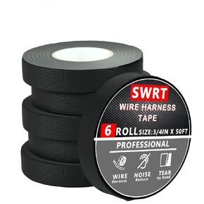SWRT 6 Pack Wiring Harness Tape 3/4 Inch x 50 FT High Temp Wire Cable Loom Self-Adhesive Fabric Tape