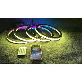 4 PCS 8" APP Remote Control Decorative Light Kit, Dream Color Chasing Flow Series with RGB Spacer Ring LED Audio Speaker Rings Lights, Easy Installation for Truck Audio