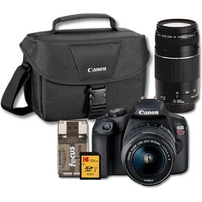 Canon EOS Rebel T7 DSLR Camera EF-S 18-55mm and EF 75-300mm Double Zoom Lens Kit Bundle with 128GB SD Card and High Speed Card Reader (5 Items)
