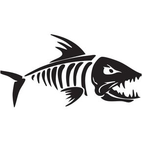 Bones Fish Stickers for Cars Laptop Skateboard Wall Decor UV Resistant 5''in x 10''in (White)