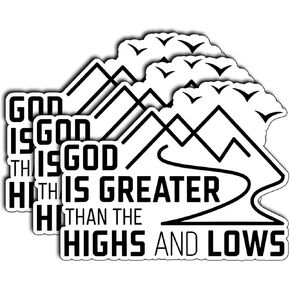 (3Pcs) God is Greater Than The Highs and Lows Sticker – Inspirational Christian Decal – Motivational for Laptops, Water Bottles – Perfect Gifts for Faith Lovers 3"x2.3"