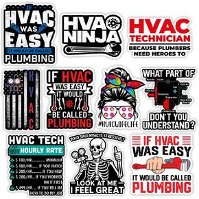 SODAVA [10Pcs, 3"x3"] Funny HVAC Stickers for Technicians, Waterproof Vinyl Decals for Toolboxes, Laptops, Hard Hats, Water Bottles, HVAC Tech Gifts for Men, Women, Humor Sticker Set
