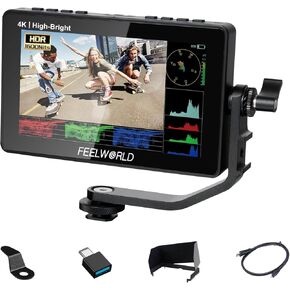 FEELWORLD F5PROX Camera Field Touchscreen Monitor 5.5 Inch 1600 nit High Brightness Wave Shape 1920x1080 IPS DSLR Camera 3D LUT with Sunshade for Sony Canon Nikon Fuji Photography