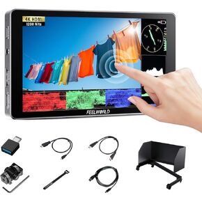 FeelWorld P6XL Camera Field Monitor Touchnen Switch 6 Inch 1200 NIT Bright Brucked-In Battery مع Housing Aluminium 1920x1080 IPS 3D LUT HDR Waveform DSLR Camera لـ Sony Canon Nikon Fuji